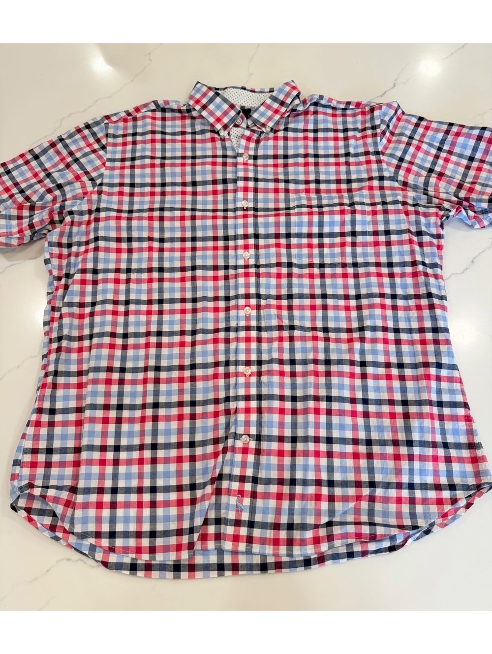 Mens Tailorbyrd Collection Button Up Short Sleeve Shirt Blue Pink White Size XL